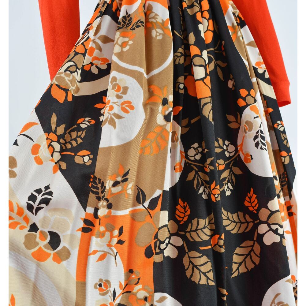 Vintage 70s Orange Floral Rhinestone Evening Gown Psychedelic Party Maxi Dress - Picture 4 of 8